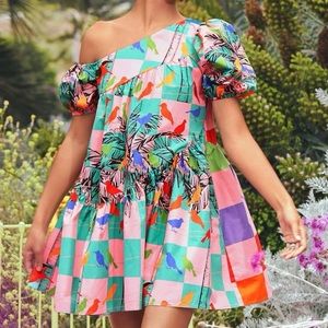 Summer Dress | Flowery dress | Tropical Print short Dress | Puff Sleeve Dress |